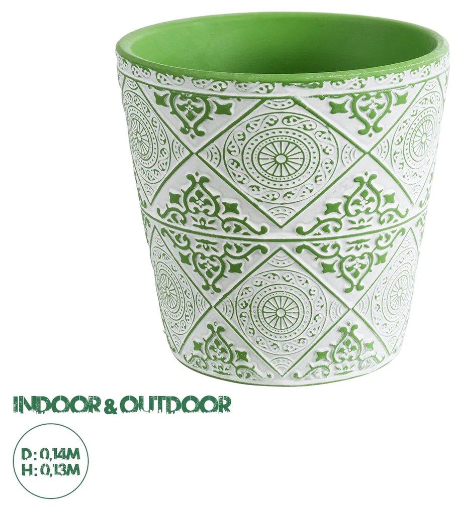 GloboStar® Artificial Garden ASWAN 20515 Διακοσμητικό Κεραμικό Κασπώ Γλάστρα - Flower Pot Λευκό με Πράσινο Φ14 x Υ13cm