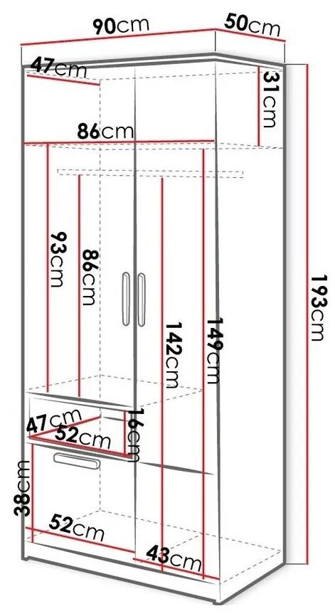 Ντουλάπα Fresno E112, Άσπρο, Ανοιχτό γκρι, Γραφίτης, 193x90x50cm, 73 kg, Πόρτες ντουλάπας: Με μεντεσέδες | Epipla1.gr
