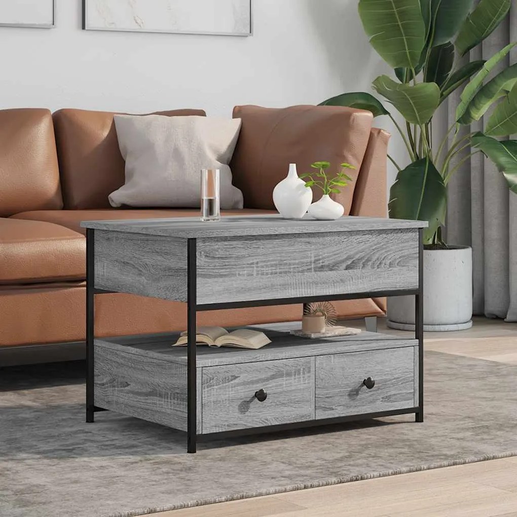 vidaXL Τραπεζάκι Σαλονιού Γκρι Sonoma 70x50x50 εκ. Επεξ. Ξύλο/Μέταλλο