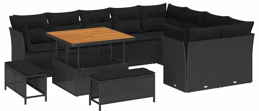 vidaXL Σετ Κήπου 12 Τεμαχίων με Μαξιλάρια Μαύρο Πολυ Ράλλας.