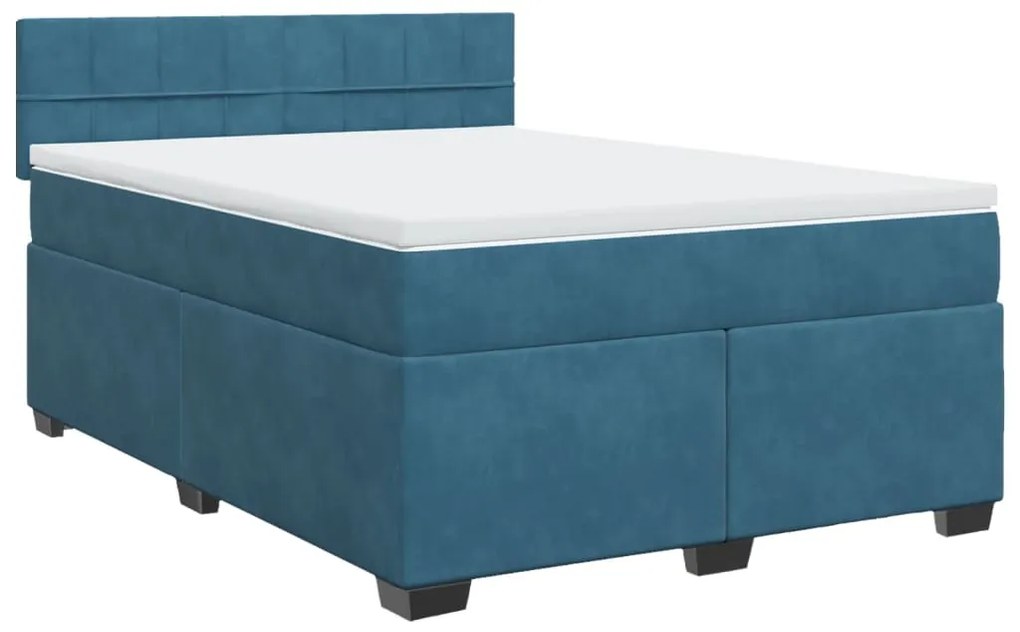 vidaXL Κρεβάτι Boxspring με Στρώμα Σκούρο Μπλε 140x200 εκ. Βελούδινο