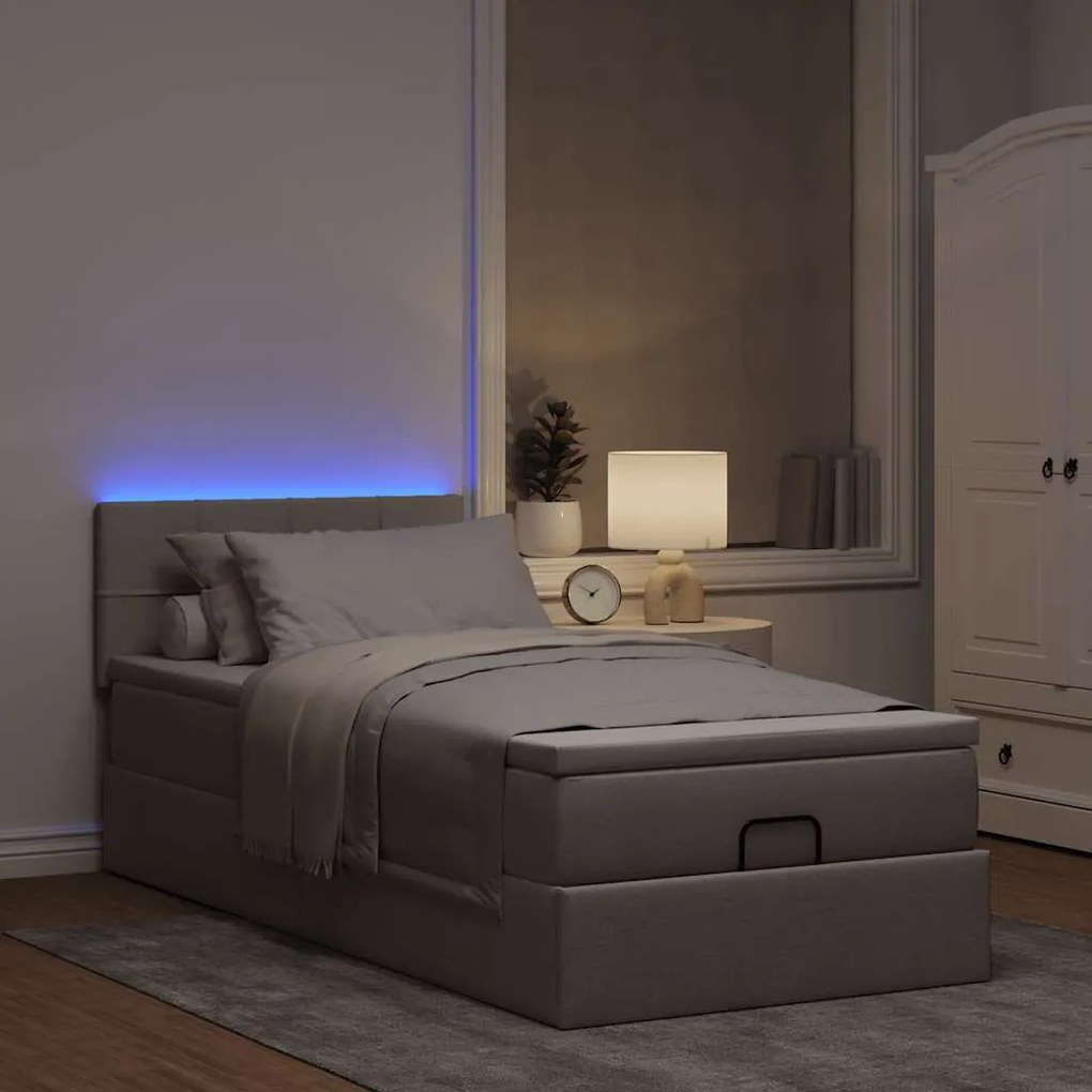 vidaXL Οθωμανικό κρεβάτι με στρώμα & LEDs Taupe 100x200 cm Ύφασμα