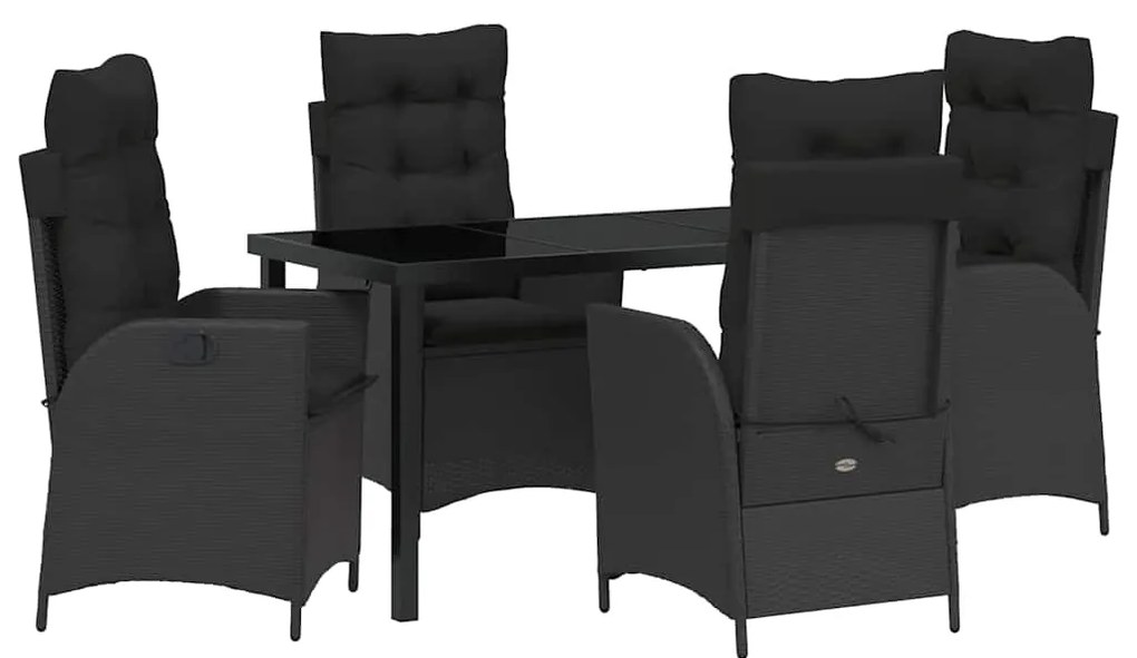 vidaXL Σέτ φαγητού για κήπο με μαξιλάρι 5 pcs Μαύρο συνθετικό ρατάν