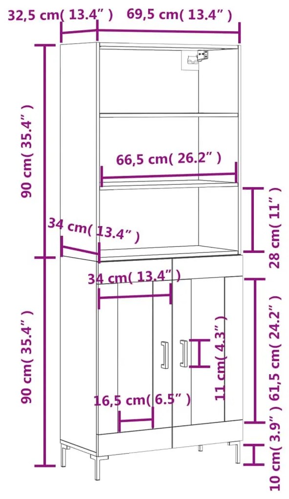 Ντουλάπι Γκρι Σκυροδέματος 69,5x34x180 εκ. Επεξεργασμένο Ξύλο - Γκρι