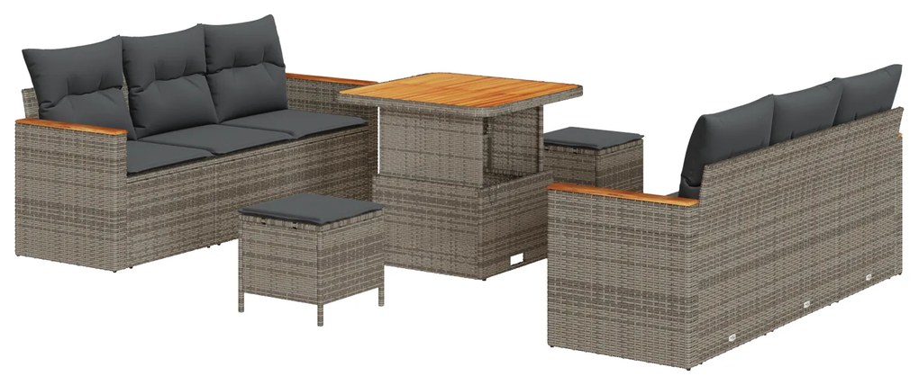 vidaXL Σετ Καναπέ Κήπου με μαξιλάρι 9 pcs Γκρι Πολυ ράταν