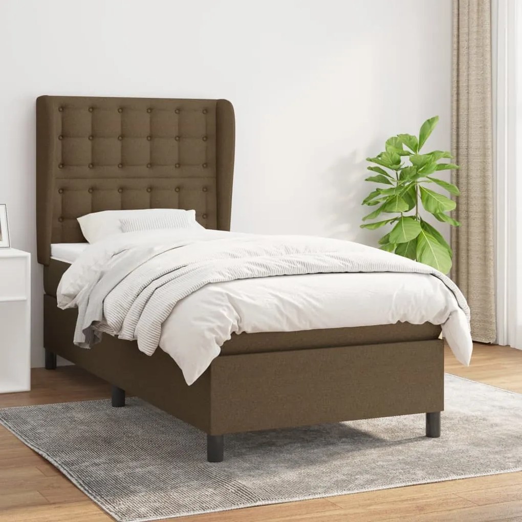 Κρεβάτι Boxspring με Στρώμα Σκούρο Καφέ 90x200 εκ. Υφασμάτινο