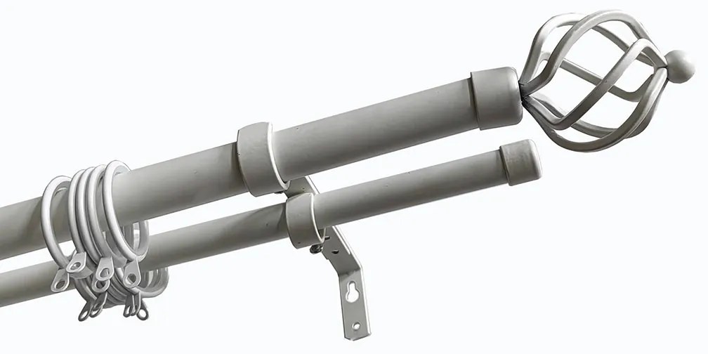 Κουρτινόξυλο Διπλό Επεκτεινόμενο 120-210cm Με Άκρα Grace White 450123