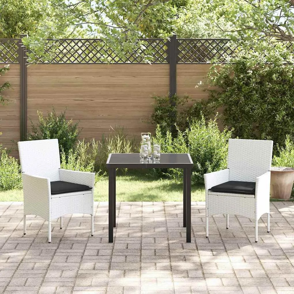 vidaXL Σέτ φαγητού για κήπο με μαξιλάρι 3 pcs Λευκό Πολυ ράταν