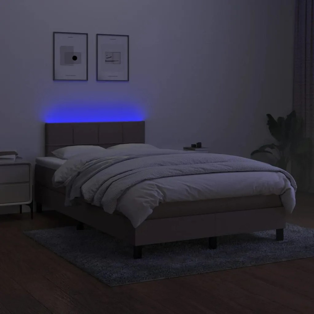 Κρεβάτι Boxspring με Στρώμα &amp; LED Taupe 120x190 εκ. Υφασμάτινο - Μπεζ-Γκρι