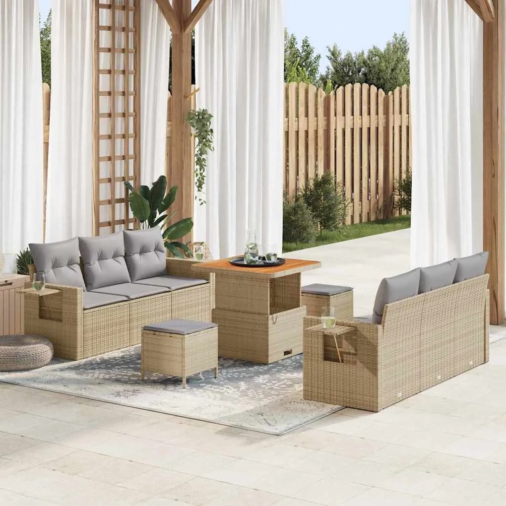 vidaXL Σετ Καναπέ Κήπου 9 pcs Μπεζ συνθετικό ρατάν