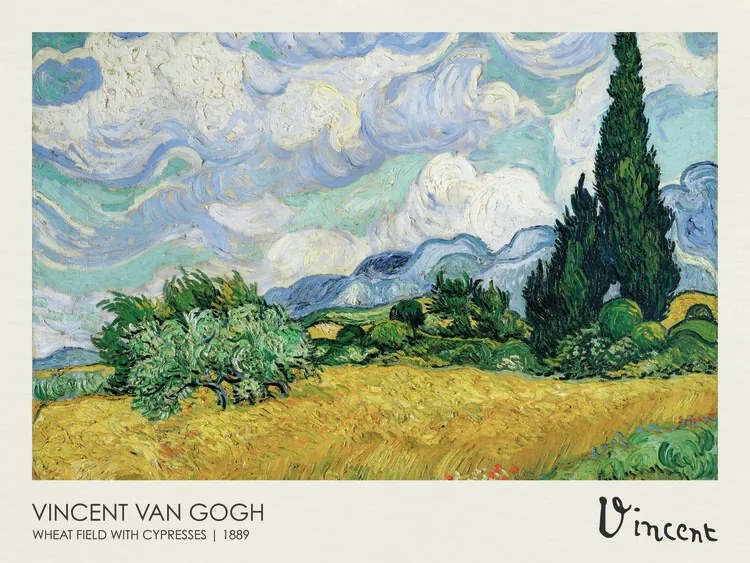 Αναπαραγωγή Wheatfield with Cypresses, 1889, Vincent van Gogh