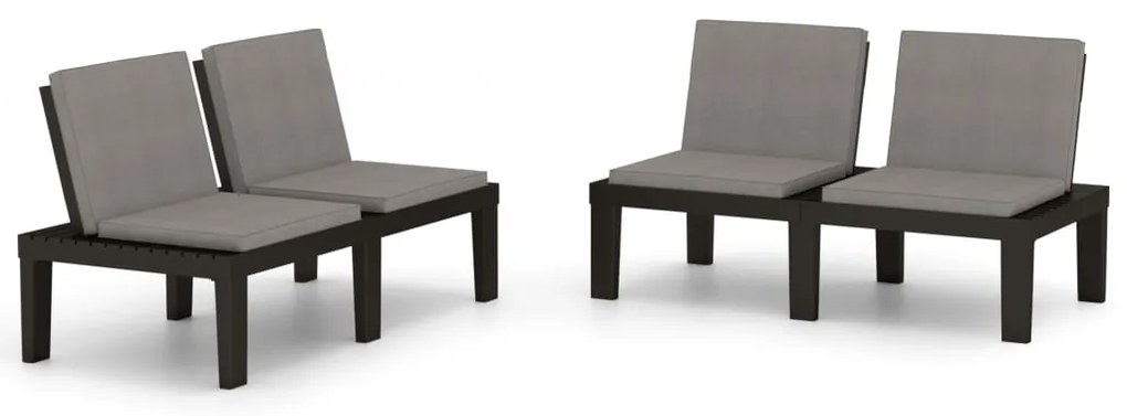 vidaXL Παγκάκια Κήπου 2 τεμ. Γκρι Πλαστικά με Μαξιλάρια