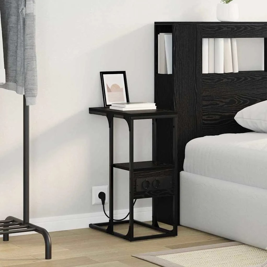 vidaXL Κομοδίνο Μαύρη δρυς 41.5 x 26 x 60.5 εκ Επεξεργασμένο ξύλο