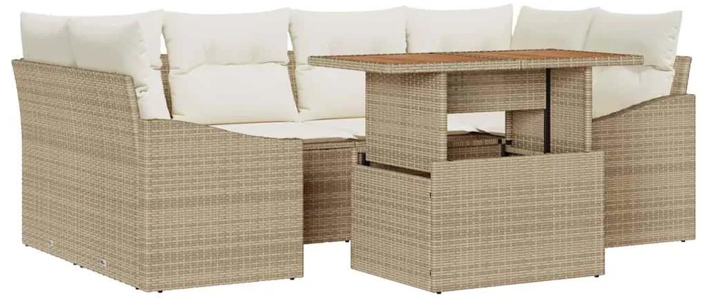 vidaXL Σετ Καναπέ Κήπου με αποθήκευση 7 pcs Μπεζ Πολυ ράταν
