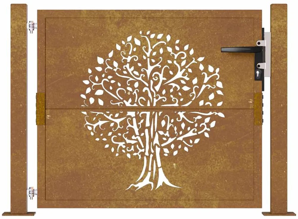 vidaXL Πόρτα Κήπου με Σχέδιο Δέντρου από Ατσάλι Corten 100x125 εκ.