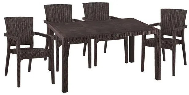 Σετ Κήπου Τραπεζαρία HM10574.03 5 τεμ Καφέ Rattan Πολυπροπυλενίου με Τραπέζι 150x90x73.5 εκ. &amp; 4 Καρέκλες