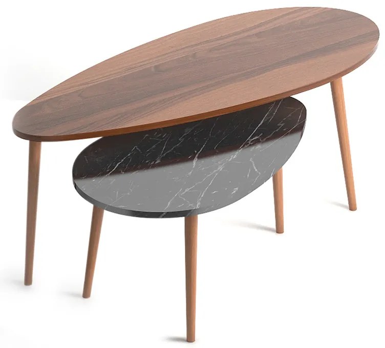 Τραπεζάκια βοηθητικά Elips Megapap χρώμα καρυδί - μαύρο εφέ μαρμάρου 116x46x46εκ.