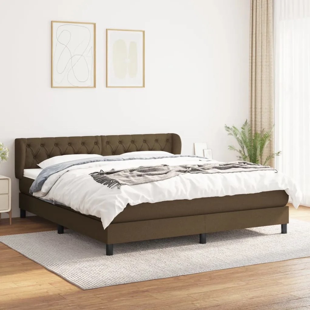 vidaXL Κρεβάτι Boxspring με Στρώμα Σκούρο Καφέ 160x200 εκ Υφασμάτινο