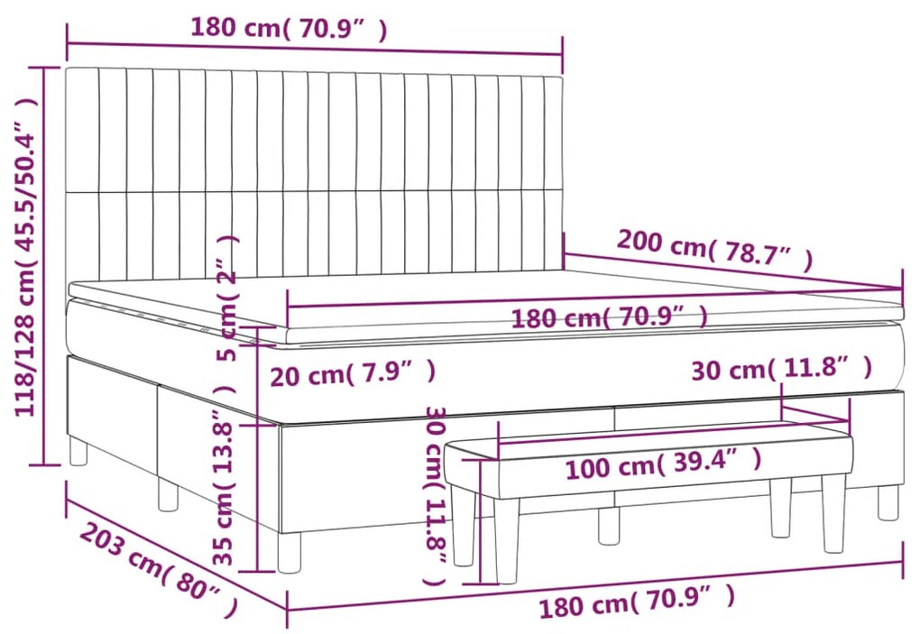Κρεβάτι Boxspring με Στρώμα Μπλε 180x200 εκ. Υφασμάτινο 3136779