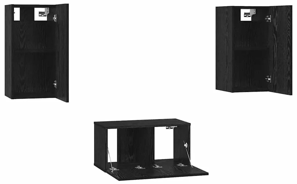 vidaXL Σετ επίπλου τηλεόρασης Επιτοίχιο Μαύρη Οξυά Επεξεργασμένο ξύλο