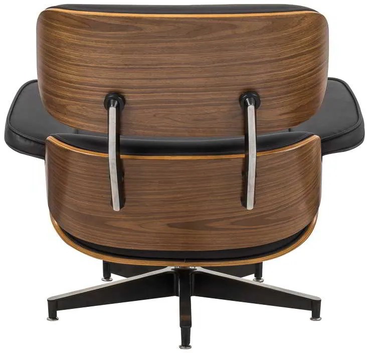 Πολυθρόνα-υποπόδιο relax Jenna pakoworld μαύρο pu- plywood καρυδί-βάση χρωμίου 82x92x82εκ