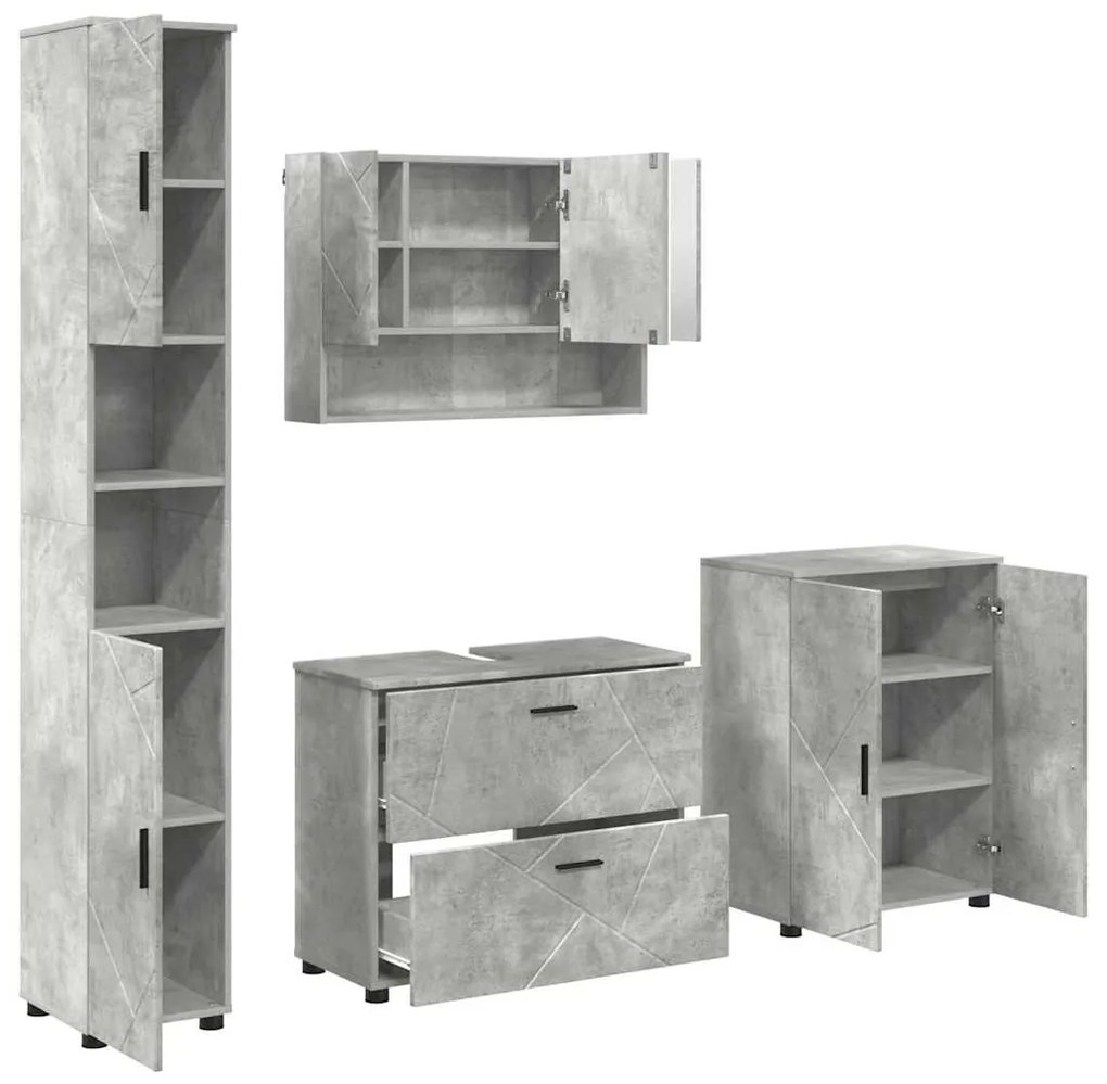 vidaXL Σετ Επίπλων Μπάνιου 4 pcs Γκρι σκυροδέματος 30 x 35 x 192 εκ.