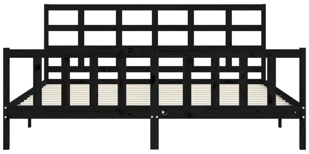 vidaXL Πλαίσιο Κρεβατιού με Κεφαλάρι Μαύρο 180x200 εκ. Μασίφ Ξύλο