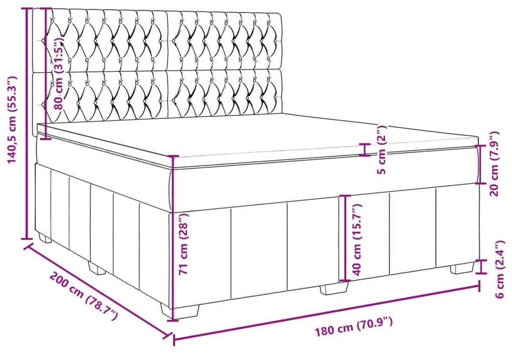 Κρεβάτι Boxspring με Στρώμα Σκούρο Γκρι 180x200 εκ Υφασμάτιν - Γκρι