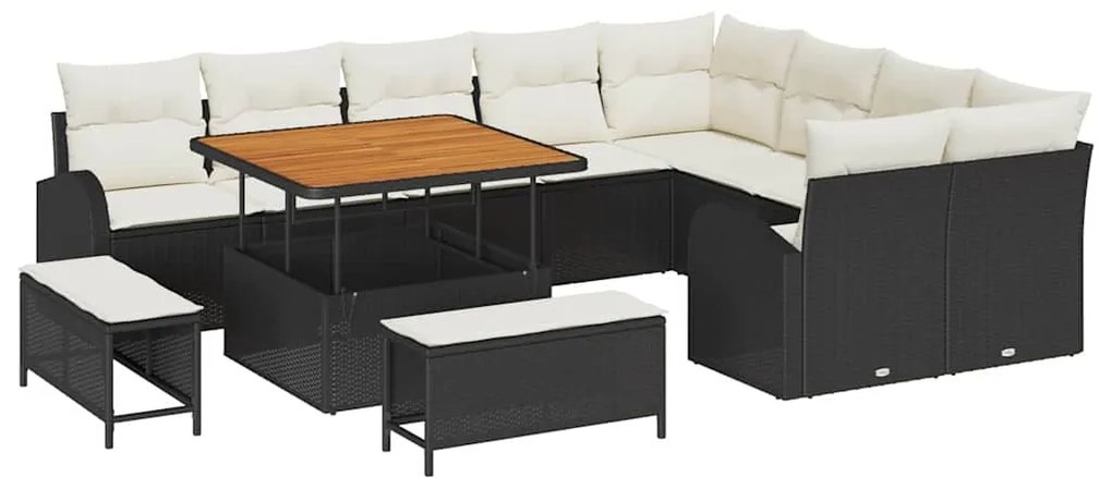vidaXL Σετ Καναπέ Κήπου με μαξιλάρι 12 pcs Μαύρο Πολυ ράταν
