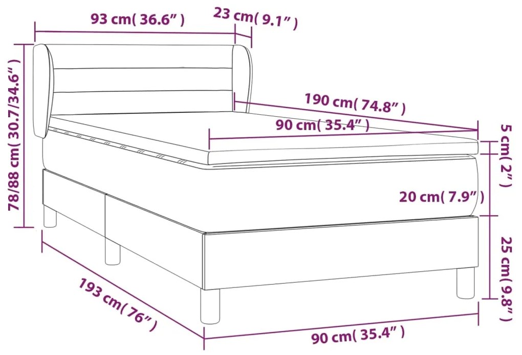 Κρεβάτι Boxspring με Στρώμα Μπλε 90x190 εκ.Υφασμάτινο 3126851