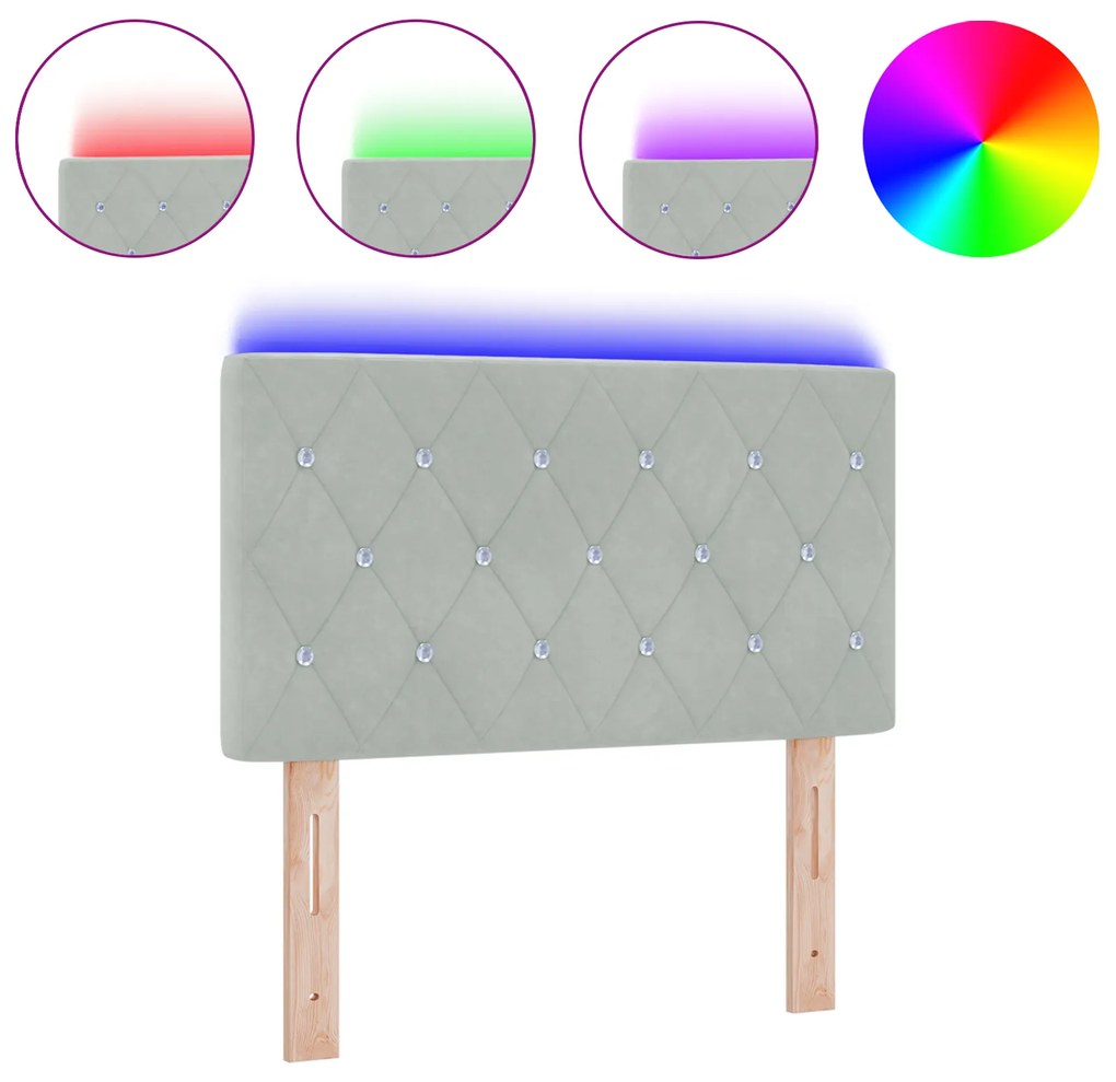 vidaXL Κεφαλάρι LED με κρυστάλλινα κουμπιά και ταυτισμένα Ανοιχτό γκρι 80 εκ. Βελούδο