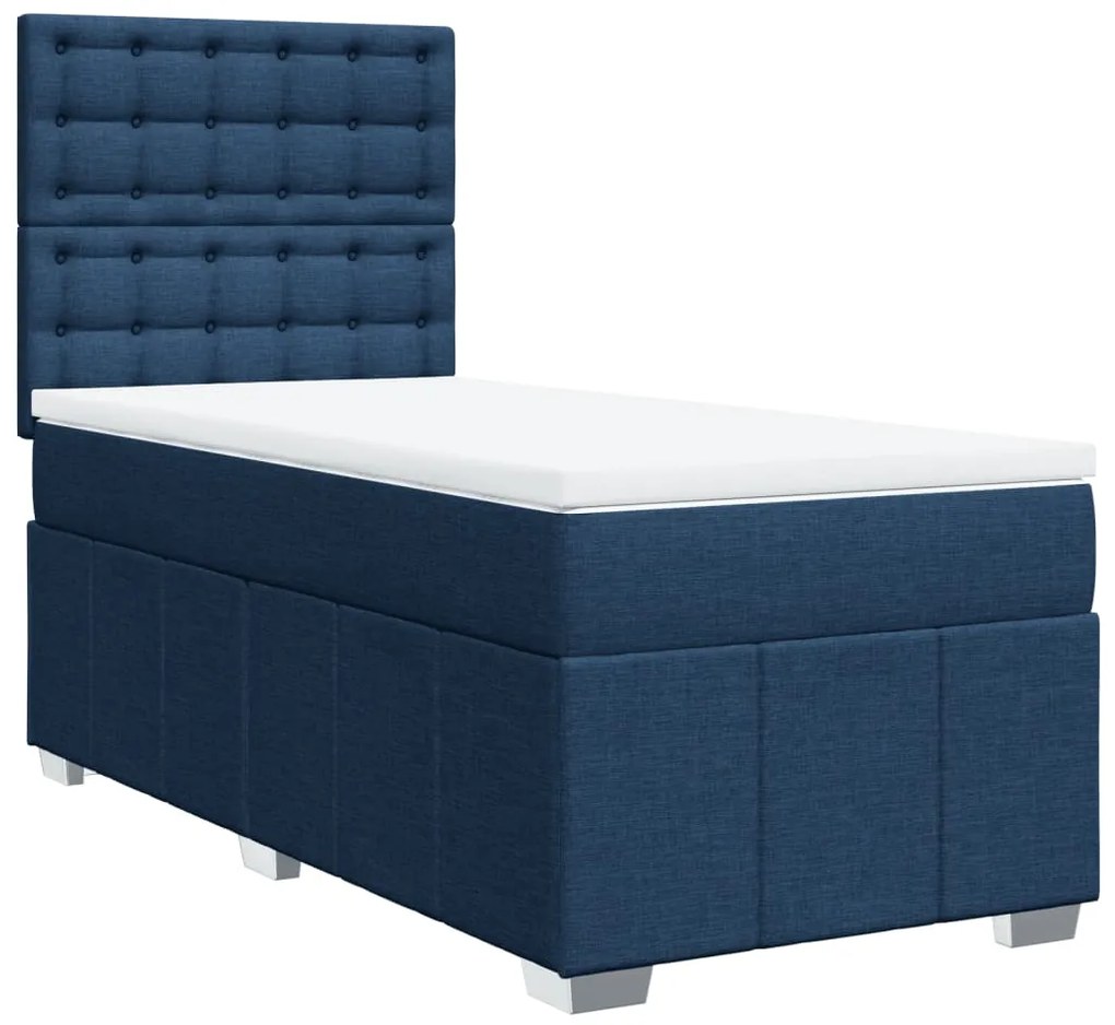 vidaXL Κρεβάτι Boxspring με Στρώμα Μπλε 90x200 εκ.Υφασμάτινο