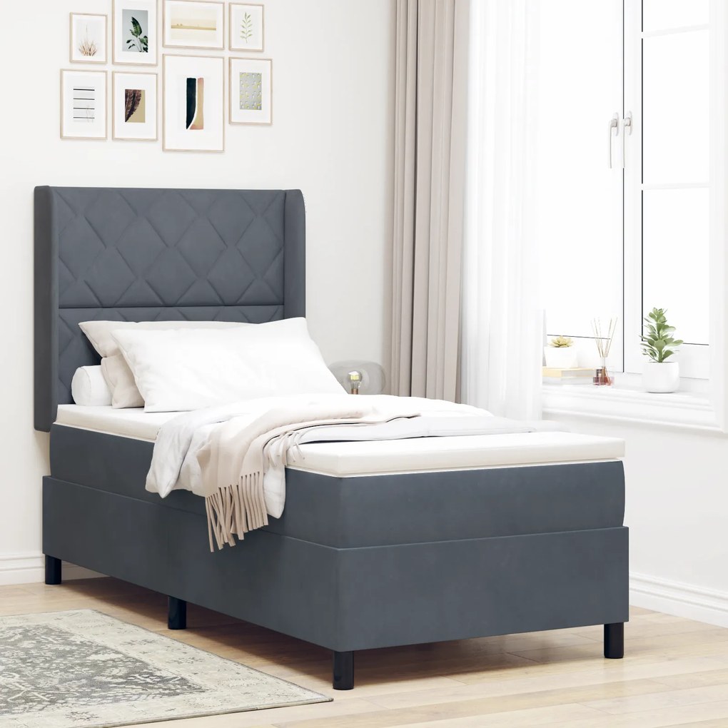 vidaXL κρεβάτι Box Spring με στρώμα και LED Γκρι 90x200 εκ Βελούδο