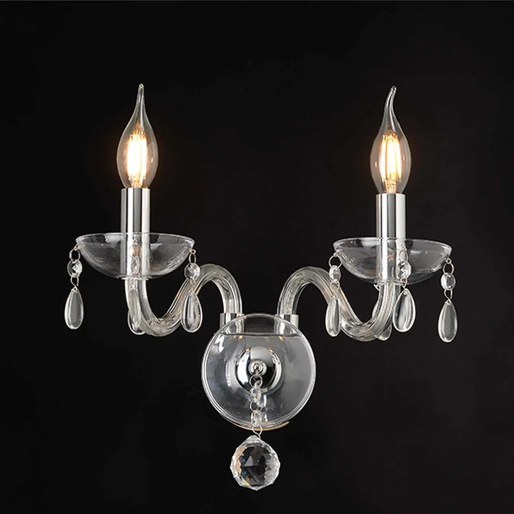 Φωτιστικό Τοίχου Δίφωτο BLK82042WCC Clear Crystal, Metal