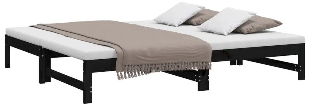 vidaXL Καναπές Κρεβάτι Συρόμενος Μαύρος 2x(90x190) εκ. από Μασίφ Πεύκο