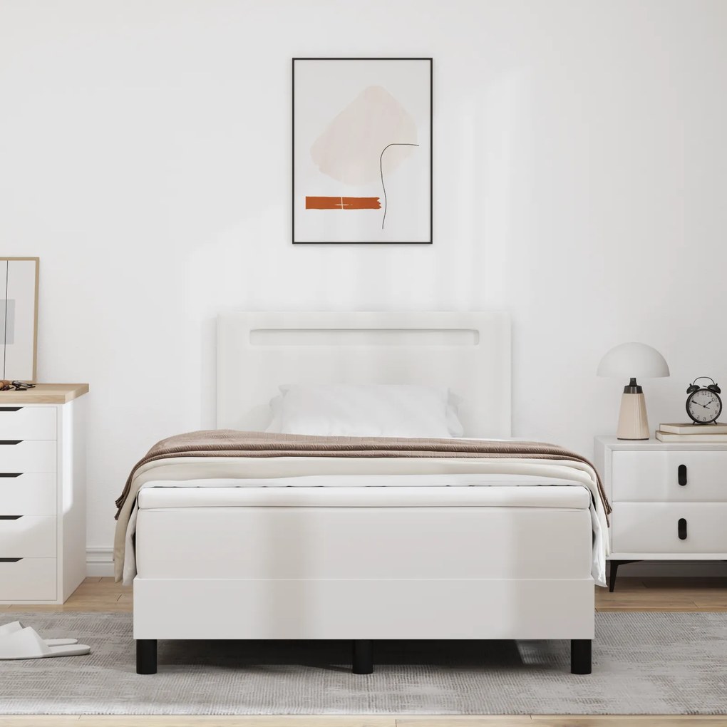 vidaXL Κρεβάτι Box Spring με Στρώμα Λευκό, Μικρό Διπλό, Ψεύτικο Δέρμα