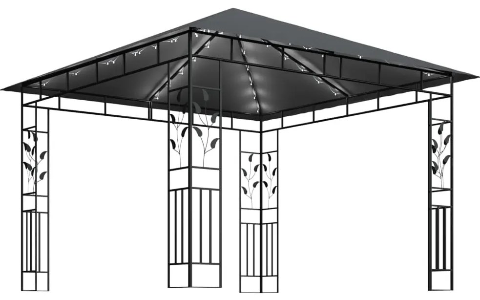 vidaXL Κιόσκι με Σήτα και Φωτάκια LED Ανθρακί 3 x 3 x 2,73 μ.