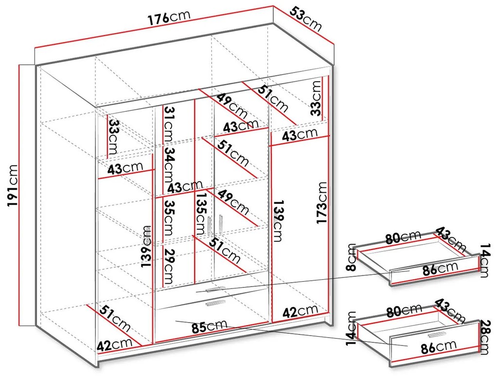 Ντουλάπα τετράφυλλη Elena 4D-Leuko