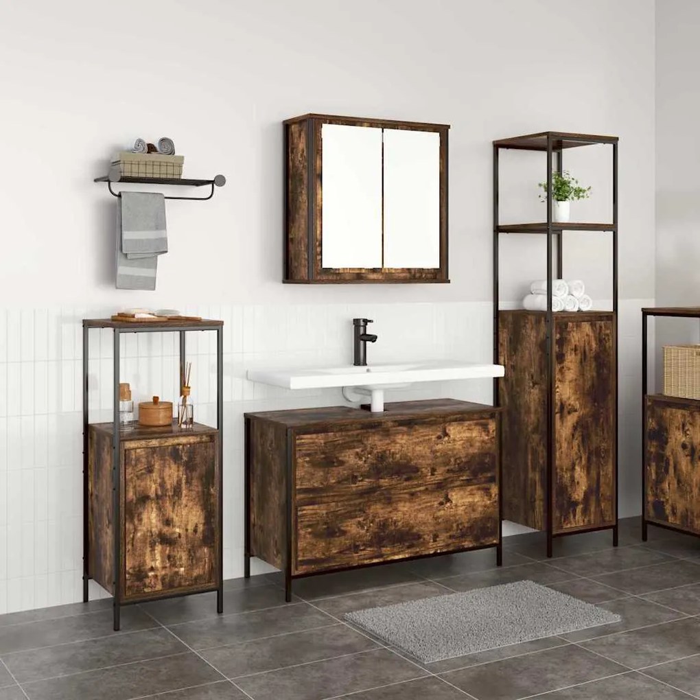 vidaXL Σετ Επίπλων Μπάνιου 3 pcs Καπνιστή δρυς 90 x 34.5 x 60 εκ