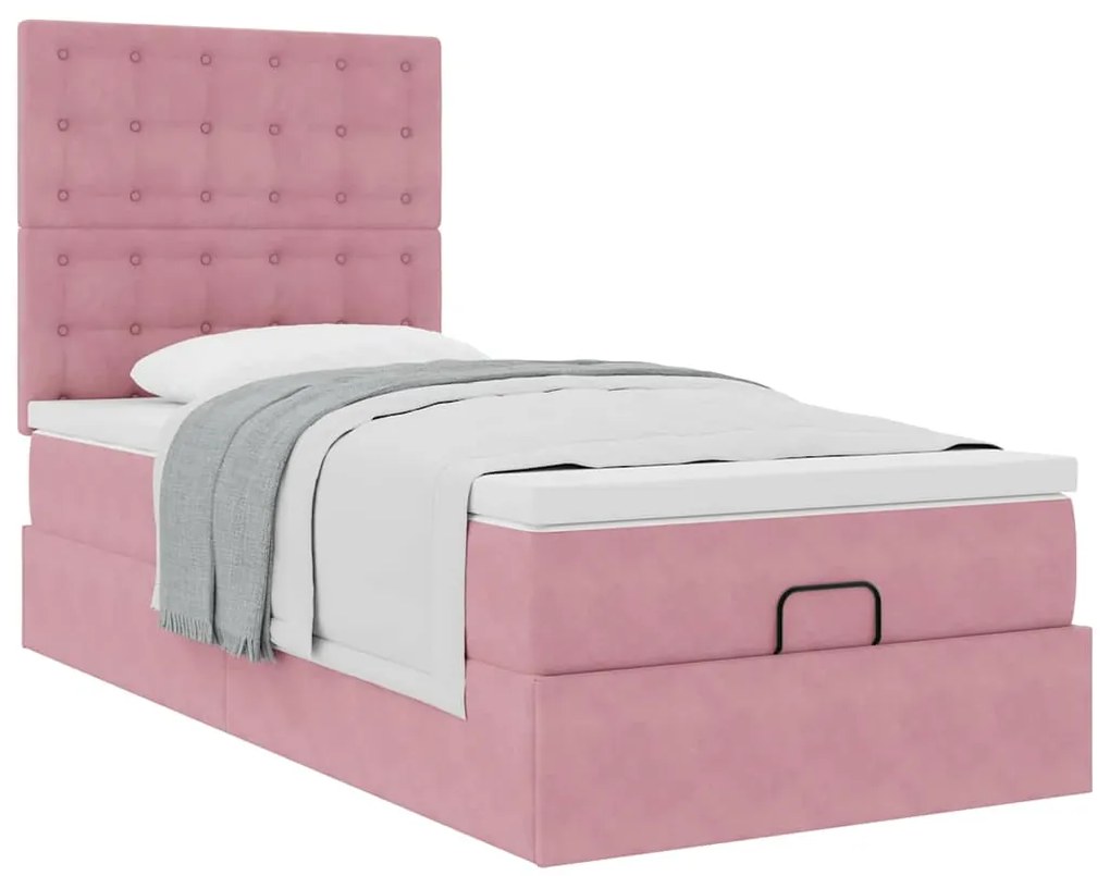 vidaXL Οθωμανικό κρεβάτι με στρώματα Ροζ 100x200cm Velvet