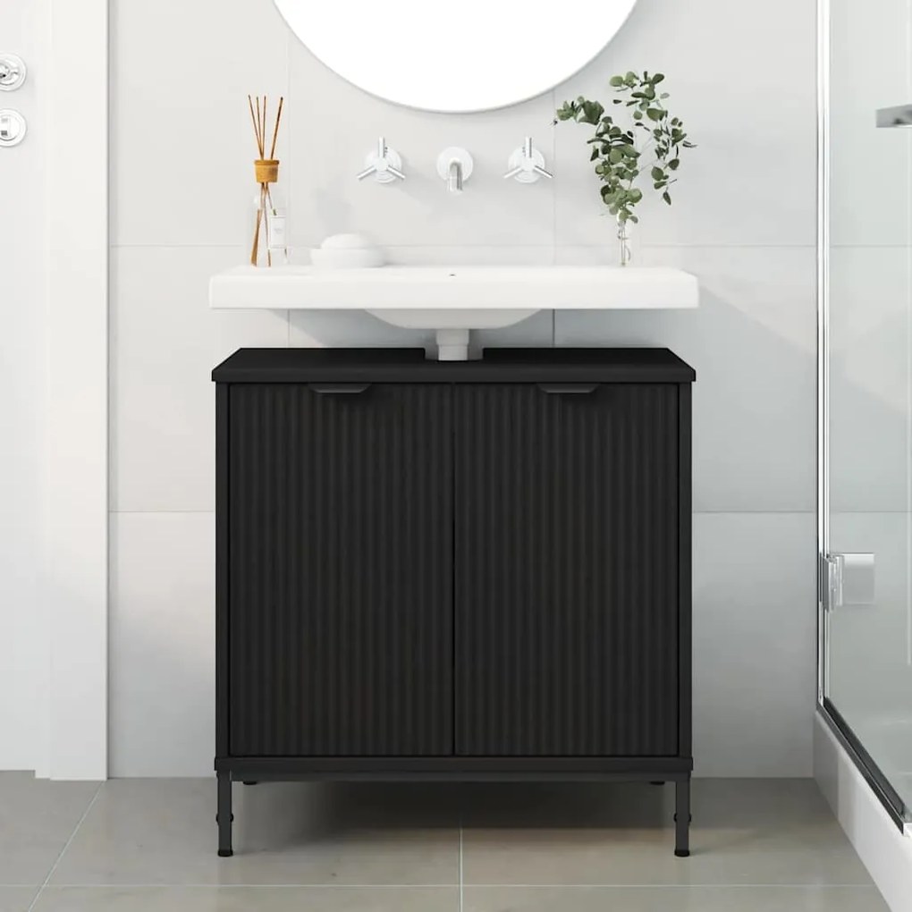 vidaXL Ντουλάπα Νιπτήρα Mπάνιου με πόρτα Μαύρο 60.5 x 33.5 x 61 εκ