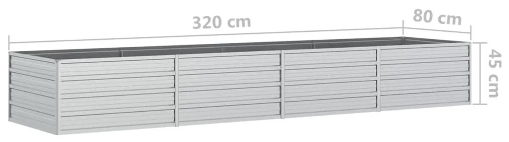 vidaXL Ζαρντινιέρα Υπερυψωμένη Ασημί 320x80x45 εκ. Γαλβανισμ. Χάλυβας