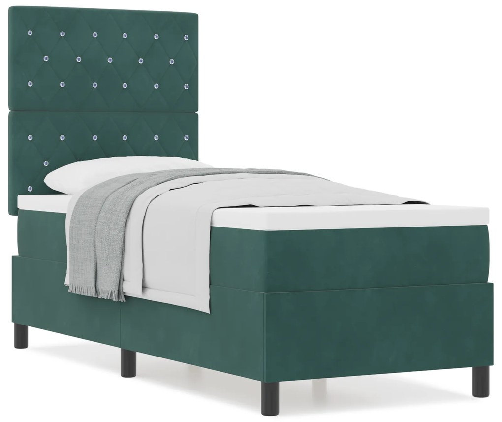 vidaXL Κρεβάτι με Στρώμα Dark Green 80x200 cm Βελούδο