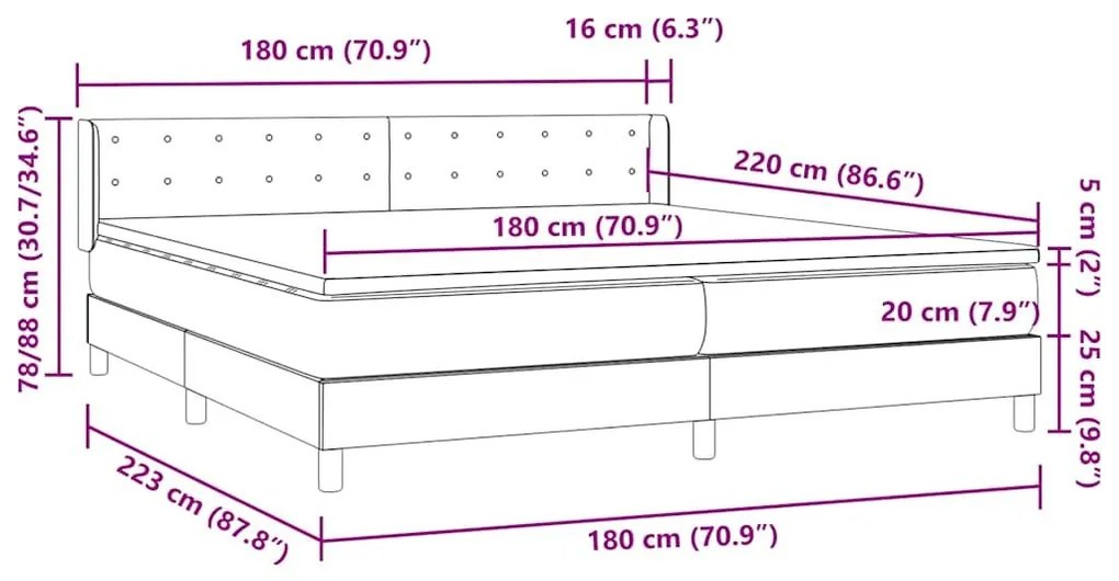 Box Spring Κρεβάτι με στρώμα Μαύρο 180x220 cm Βελούδινο - Μαύρο