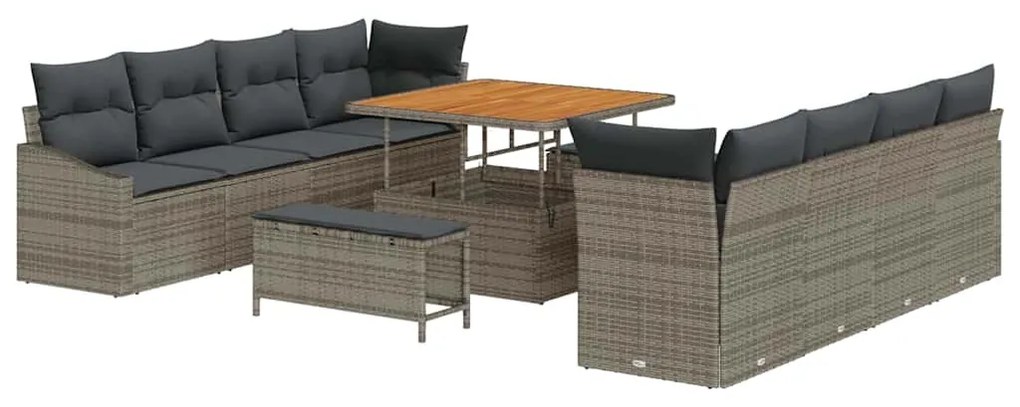 vidaXL Σετ Καναπέ Κήπου με μαξιλάρι 11 pcs Γκρι Πολυ ράταν