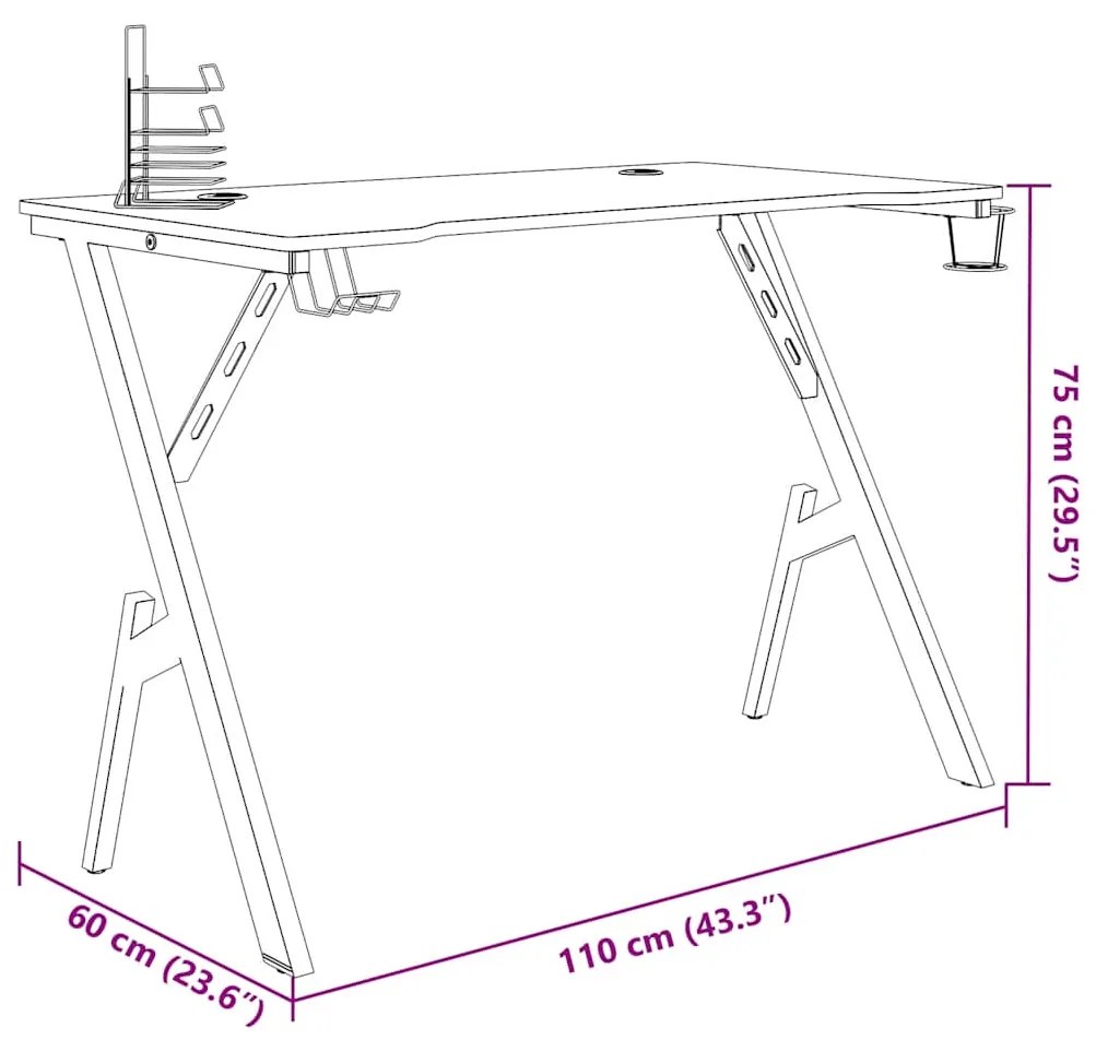 Γραφείο Gaming Μαύρο 110 x 60 x 75 εκ. με Πόδια σε Σχήμα Υ 325406