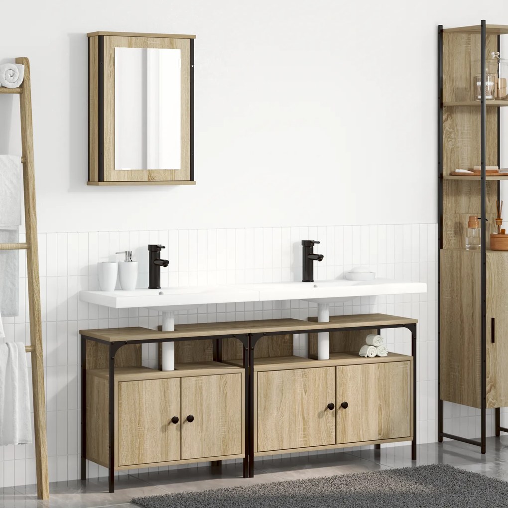 vidaXL Set ντουλαπιών μπάνιου 3 τεμαχίων δρυός Sonoma επεξεργασμένο ξύλο