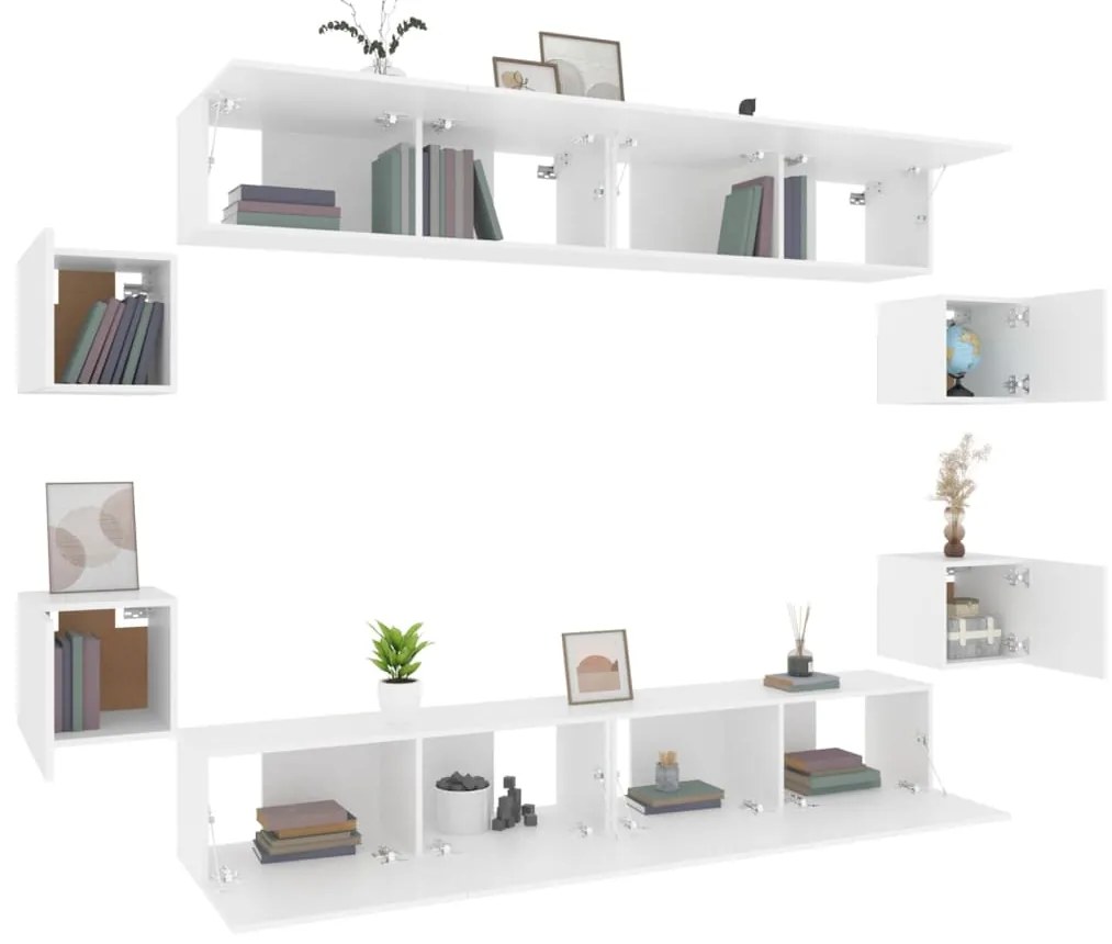 vidaXL Σετ Επίπλου Τηλεόρασης 8 Τεμαχίων Λευκό από Επεξεργασμένο Ξύλο