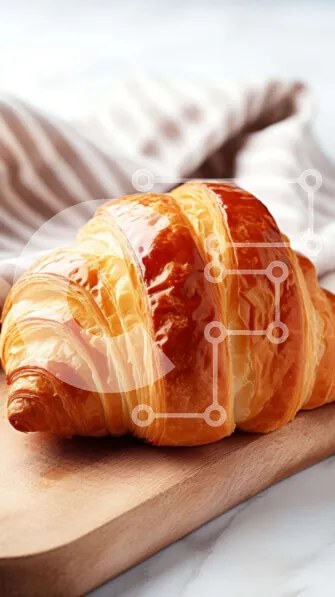 Intra Συλλεκτικό Ξύλινο Παζλ Plywood 4mm - Χρυσόκαφέ κρουασάν σε ξύλινη σανίδα κοπής Σε Ξύλινο Κουτί - Διαστάσεις: 10x10 cm – 25 κομμάτια