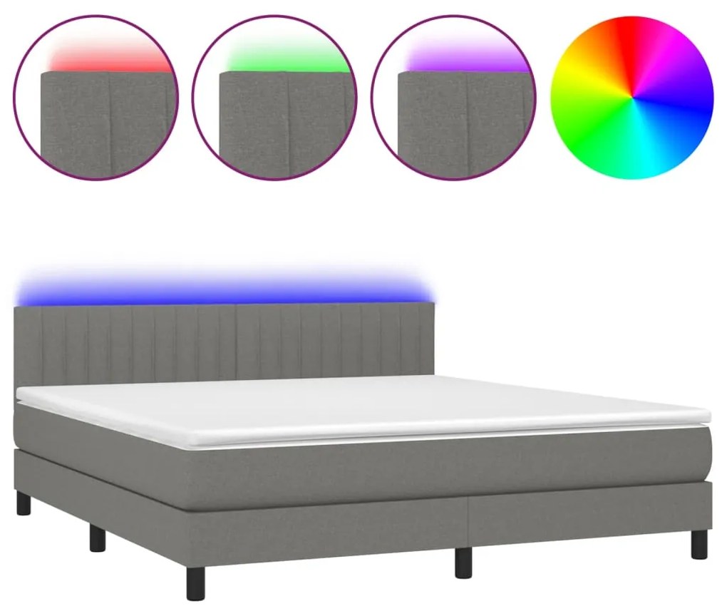 ΚΡΕΒΑΤΙ BOXSPRING ΜΕ ΣΤΡΩΜΑ &amp; LED ΣΚ.ΓΚΡΙ 160X200 ΕΚ ΥΦΑΣΜΑΤΙΝΟ 3133326